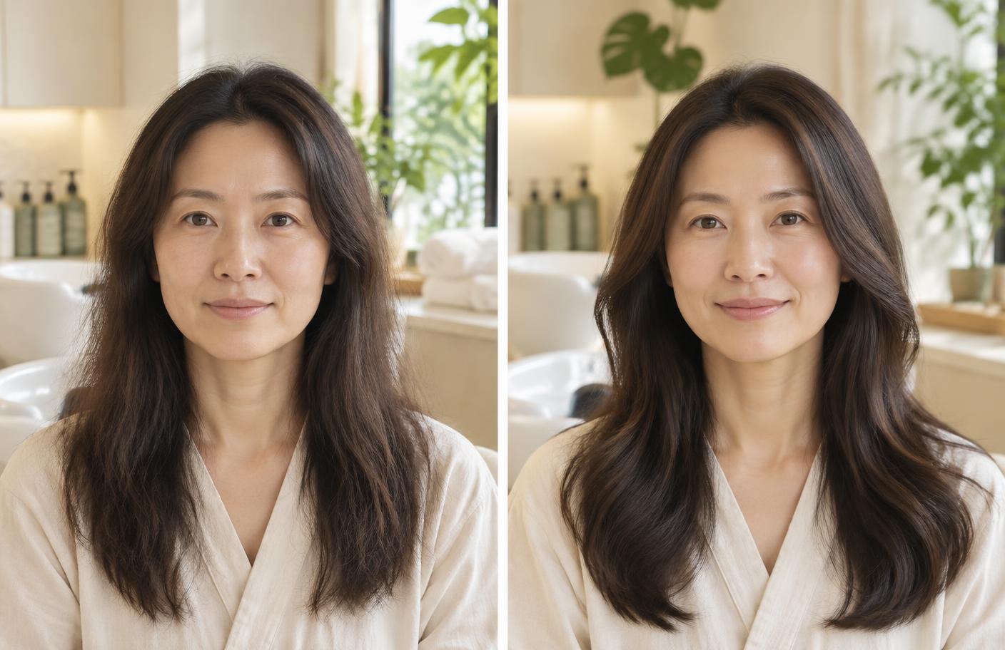 AI mockup showing a before-and-after guest story for Green Soothing Scalp Calm
