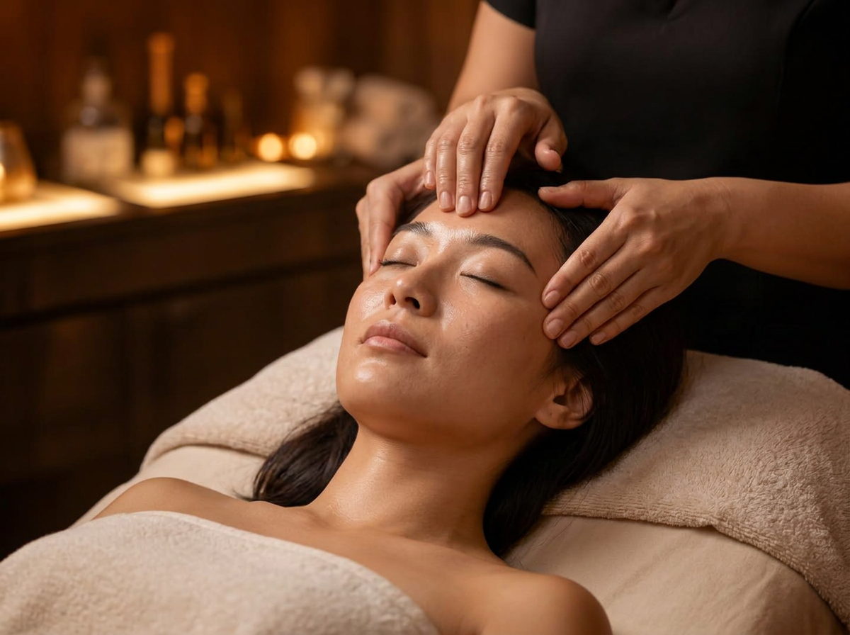 Slow, deliberate massage work during a PURE head spa ritual